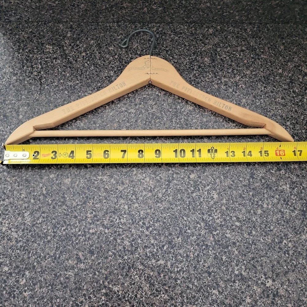 VINTAGE  Pittsburgh Hilton Hotel Clothes Hanger Wooden Unique Advertisement